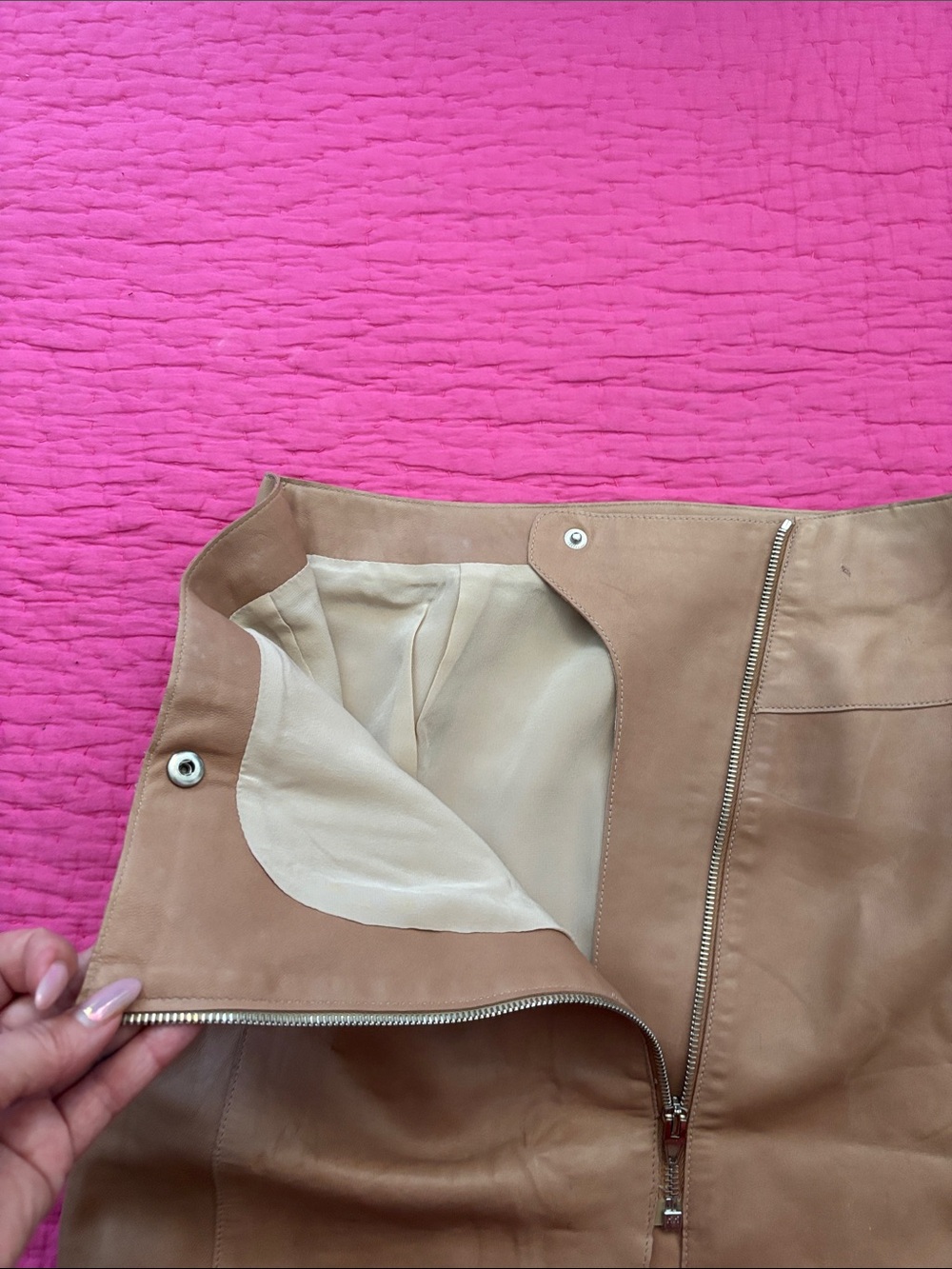 Alexander Wang Tan genuine Leather Pencil Skirt with Asymmetrical Zip, US6 - Picture 5 of 9